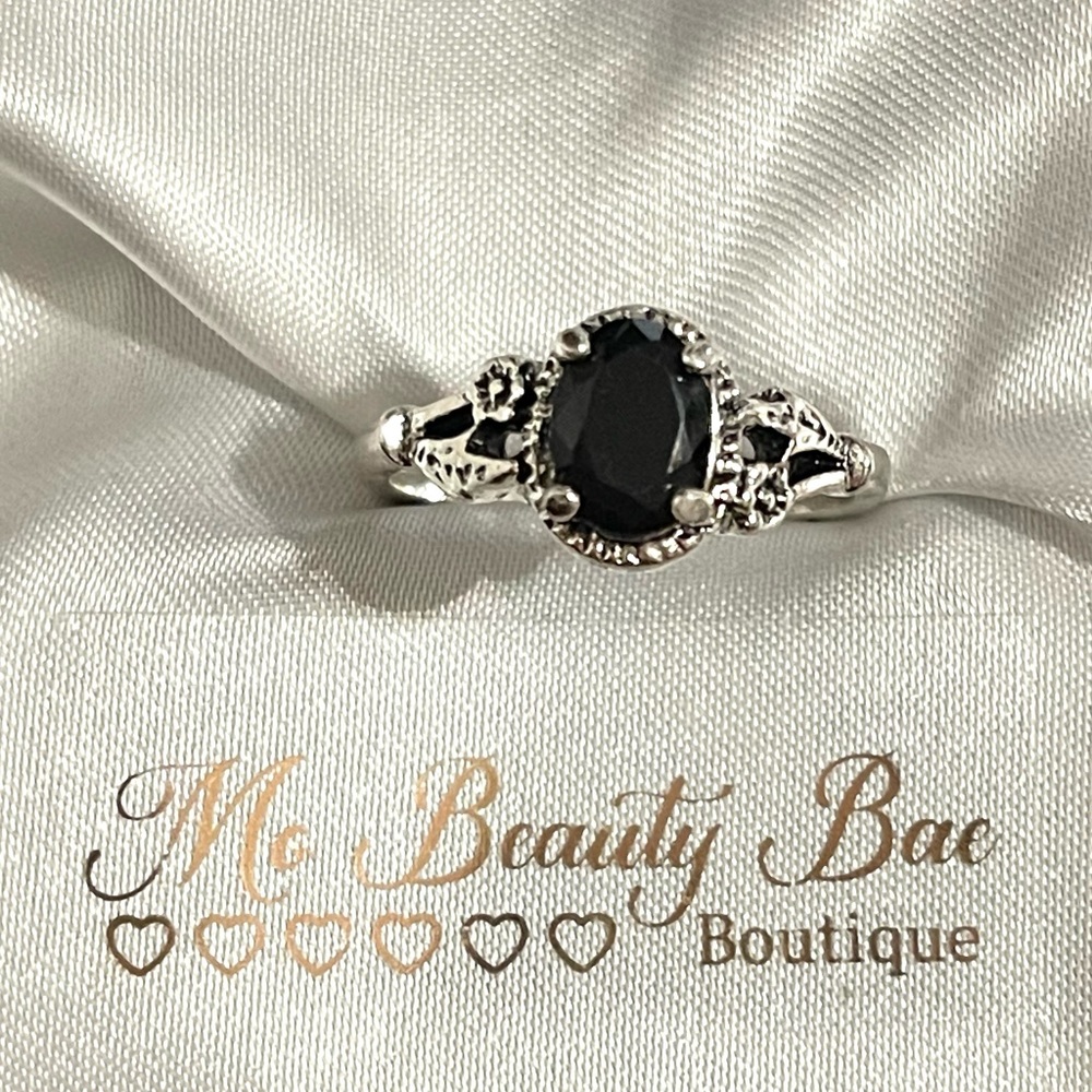 Silver Black Crystal Ring